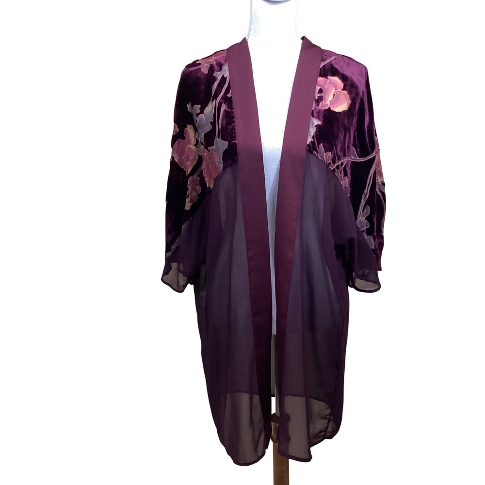 Kori America Burnout Velvet Floral Kimono S/M NWT Boho Eclectic Whimsigoth